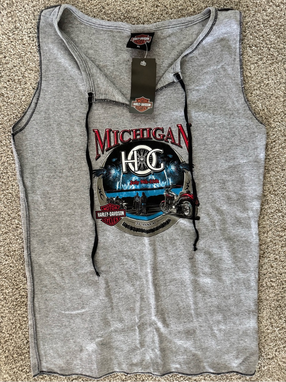 Harley-Davidson Gray Sleeveless Michigan H.O.G. Tank. New with tag size XL.